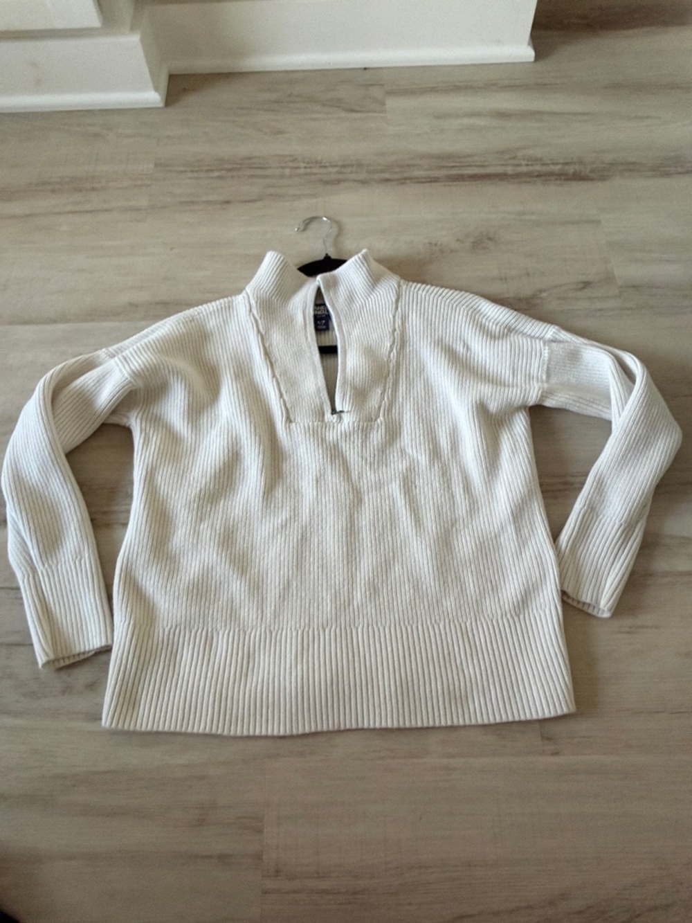 Lands' End Cream Ribbed Half-Zip Turtleneck Sweater